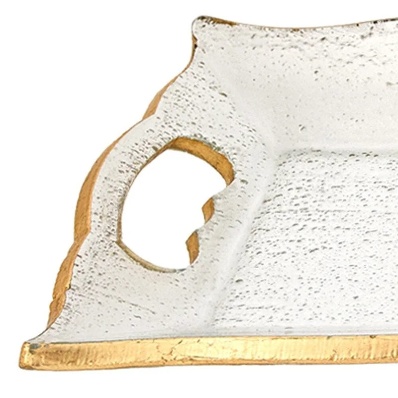 HomeRoots 11  Clear And Gold Seeded Glass Serving Tray With Handles