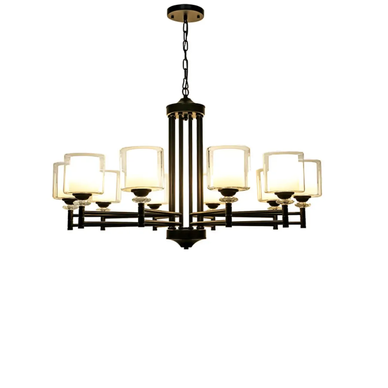 Geometric Industrial Metal Cylinder Glass Chandelier