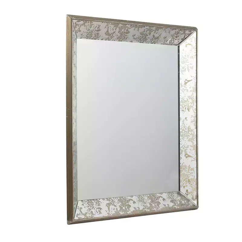 24 x 24 Inch Antique Silver Square Wall Mirror with Floral Accents