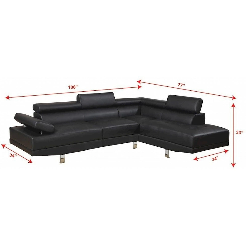 GTU Furniture L Shape Faux Leather Living Room Sectional Sofa Set with Right Facing Chaise