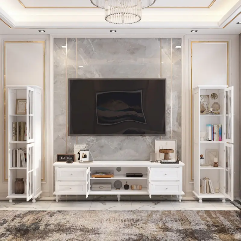 Cabinet Set with Tempered GlassStorage & TV Stand Combo Organization - SideCabinet+TVStand
