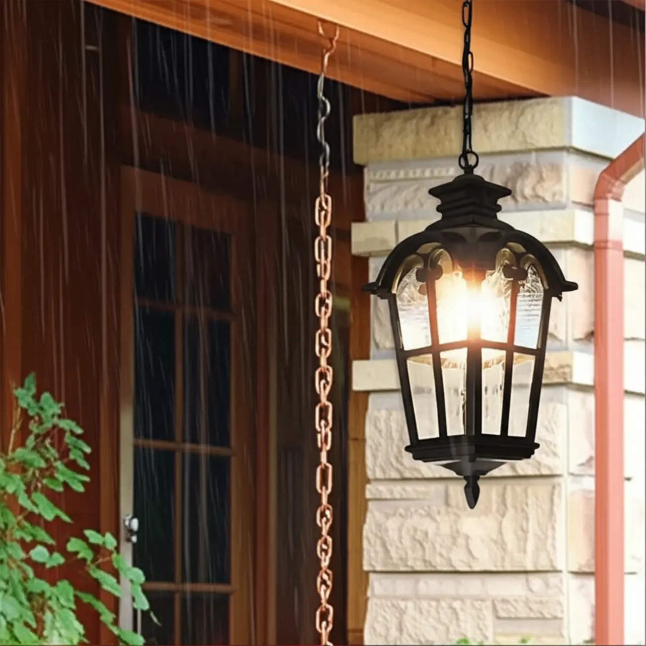 Traditional Lantern Black 19.5 Chain Outdoor Pendant Light