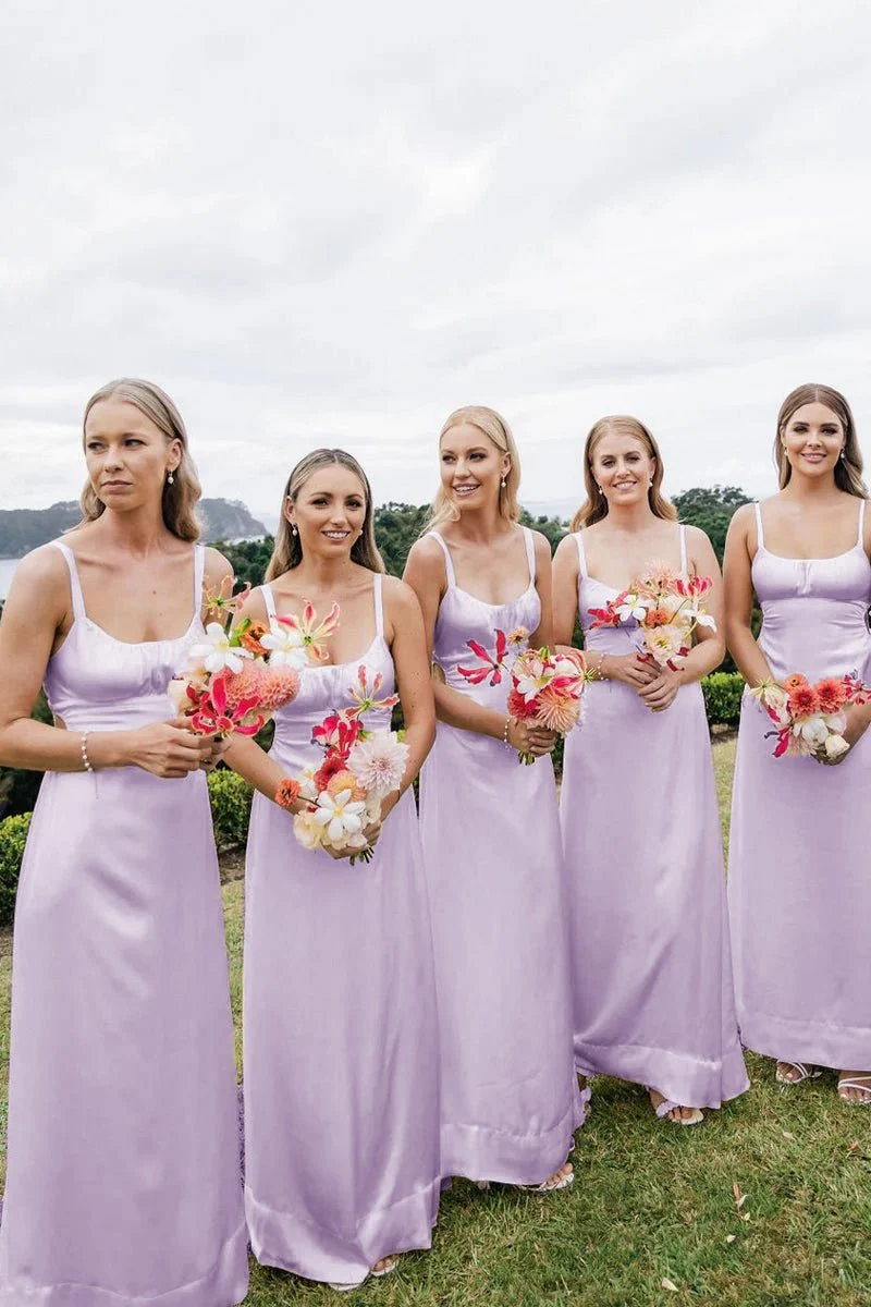 Sheath Spaghetti Straps Cutout Long Bridesmaid Dresses