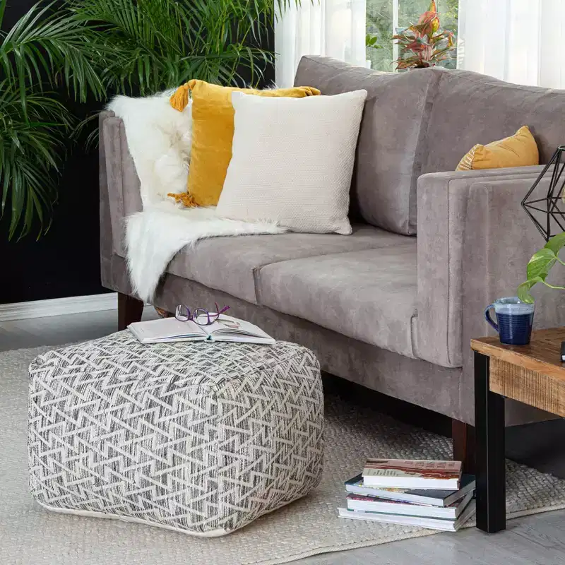 Lafayette Square Pouf Black/Ivory - Anji Mountain