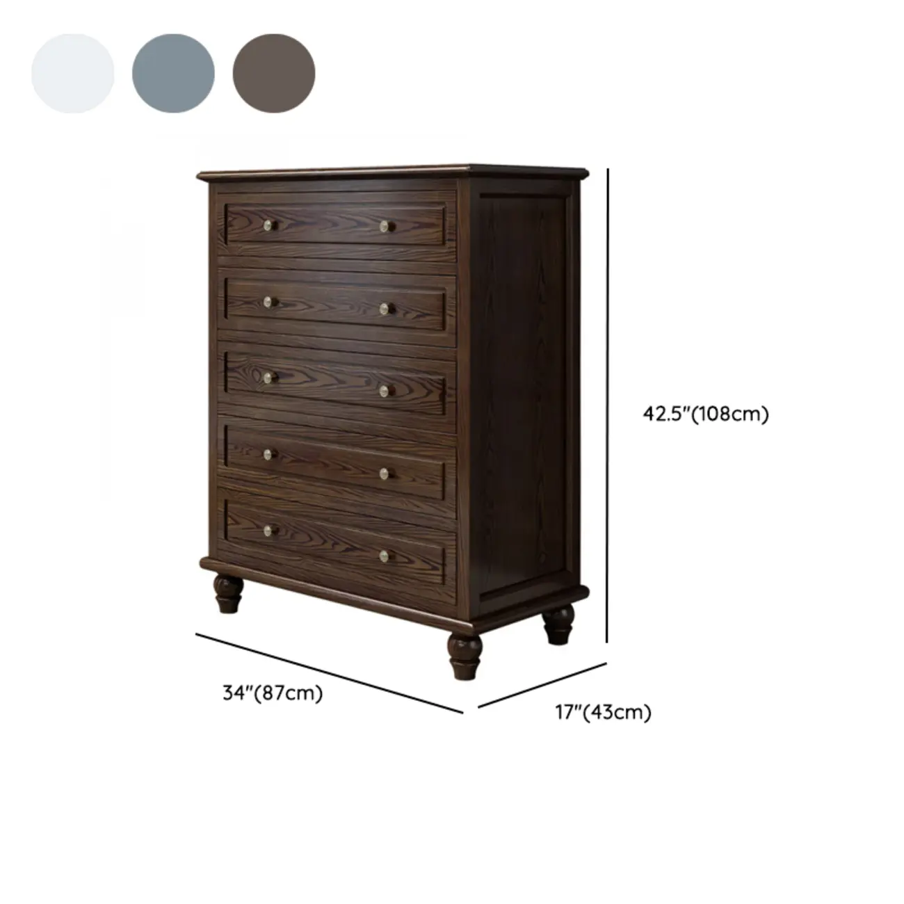 American Country Lacquered Finish Ash Wood 5-Drawer Chest