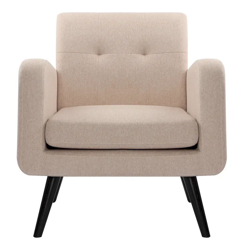 Mid-Century Modern Accent Chair with Tufted Back, Armrests, Polyester Fabric Upholstery, 29.75