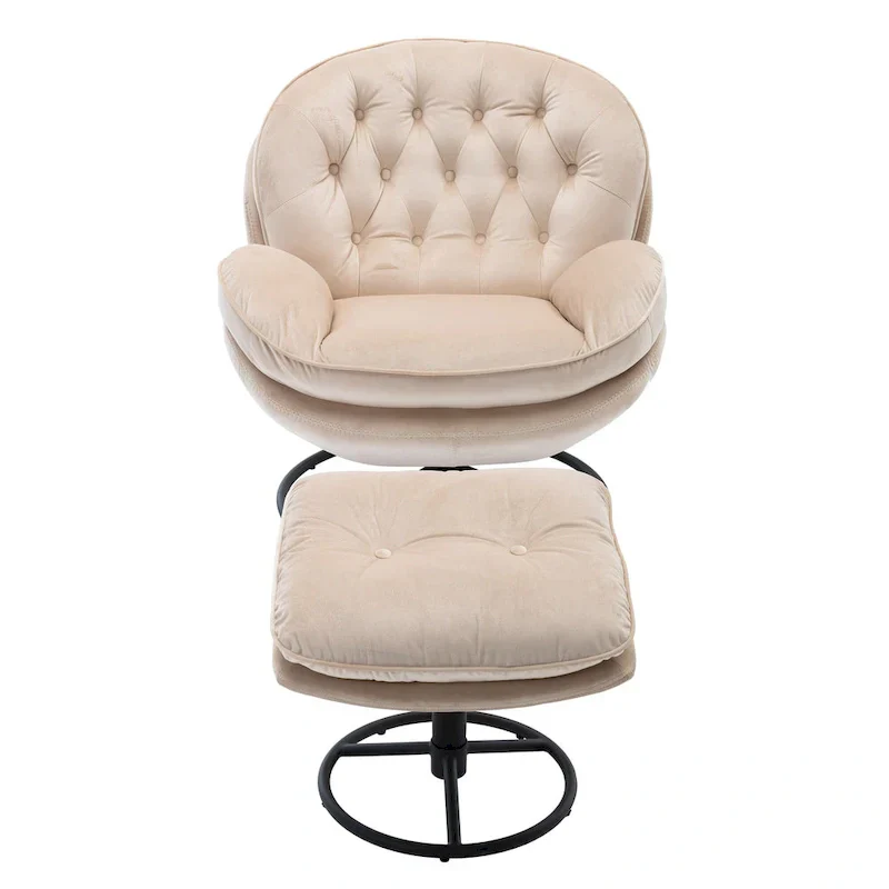 Beige Modern 31.7 Swivel Accent Chair with Ottoman