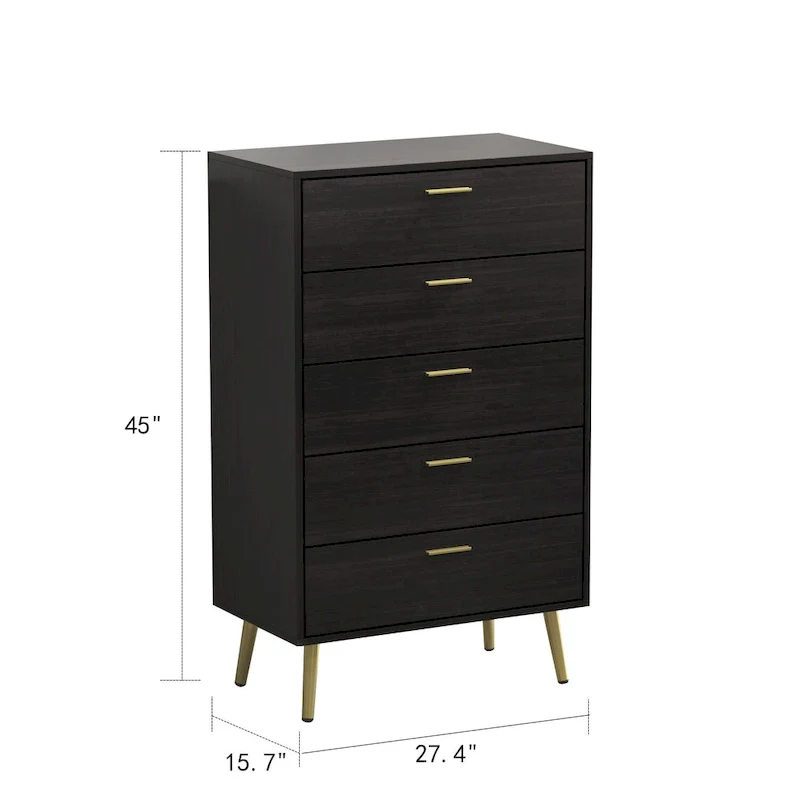 5-Drawer Dresser Chest with Industrial Black Iron Frame