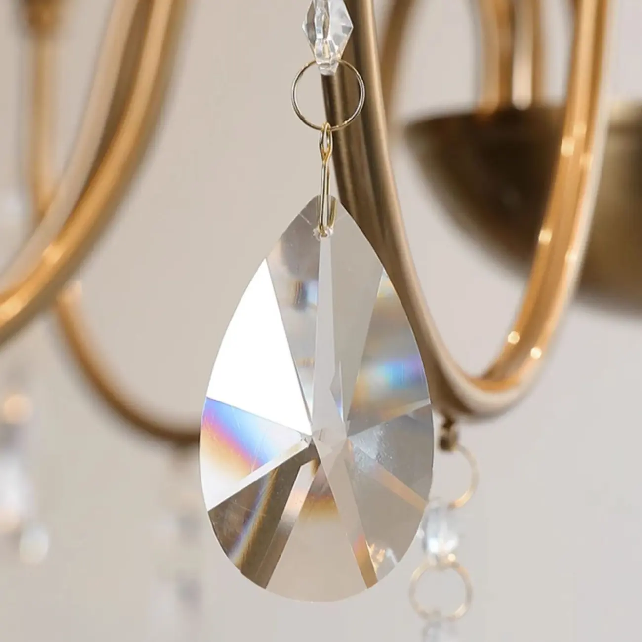 Metallic Alloy Hanging Gold Adjustable Crystal Chandelier