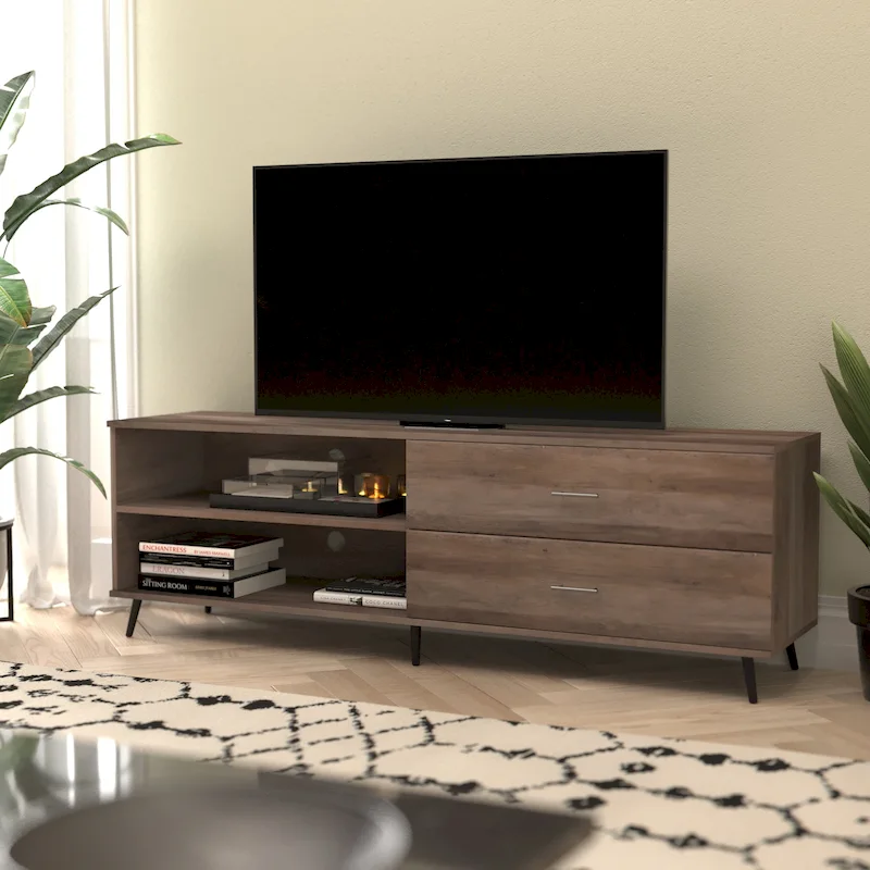 Mid-Century Modern TV Stand for TVs up to 60 Inches with Adjustable Shelf and Storage Drawers