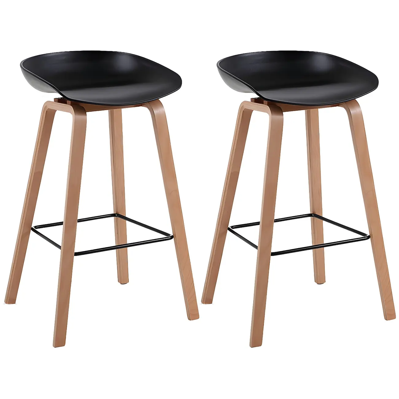 Mid-Century Modern Plastic Bar Stool with Wood Legs