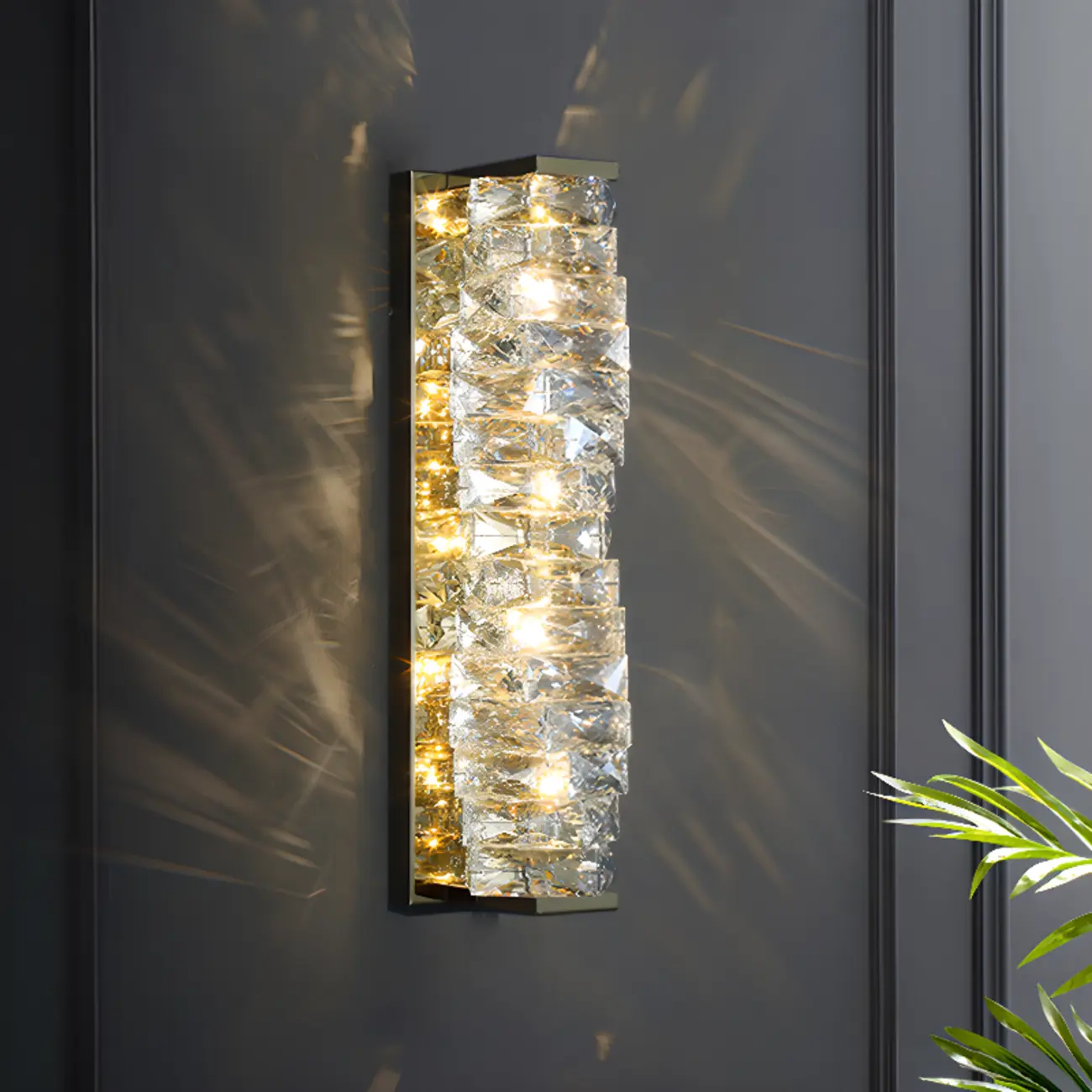2-Light Geometric Wall Light with Clear Crystal