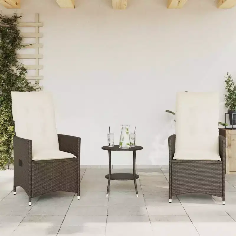 vidaXL Bistro Set with Cushions Poly Rattan
