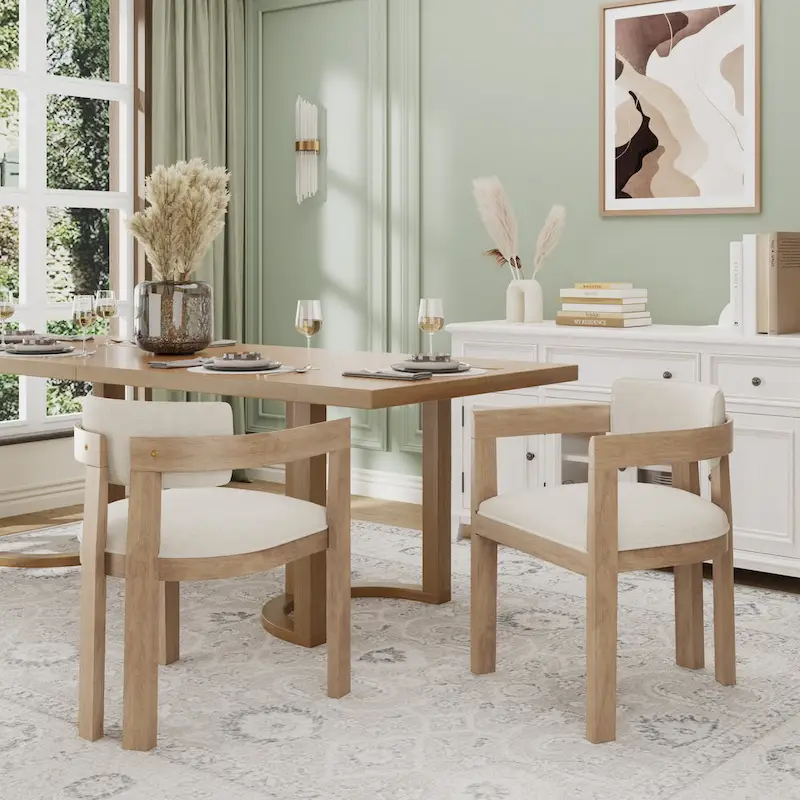 Bouclé Fabric Dining Chair with Armrests – Black & Beige / Light Ash & Beige / Walnut & Beige, Modern Style, Single