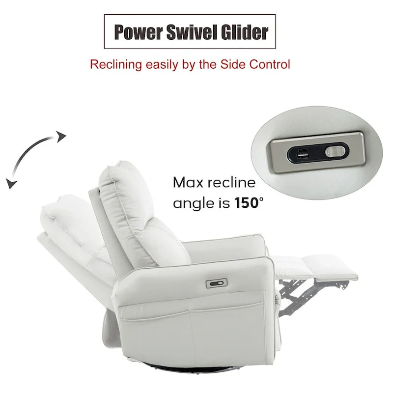 270° Power Swivel Rocker Recliner with USB Charging