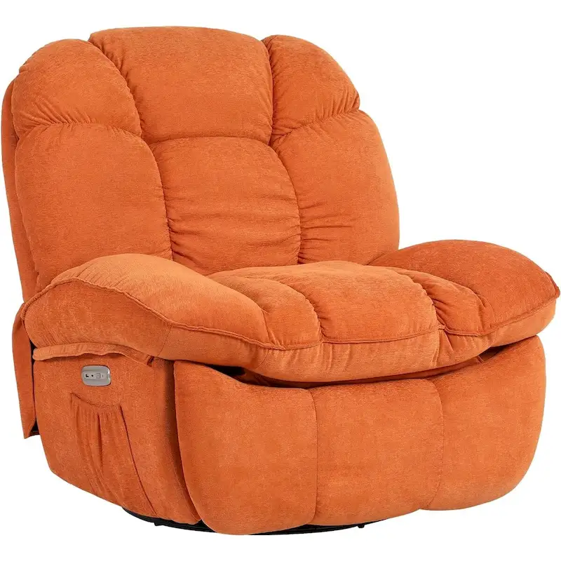 Swivel Power Recliner Chair, Massage Rocker with Heat, USB, USB-C and Side Pocket