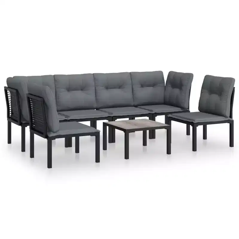 vidaXL Patio Lounge Set Sectional Sofa for Garden Black and Gray Poly Rattan