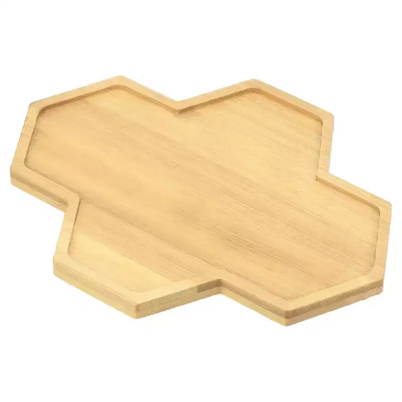 Unique Bargains Home Indoor Polygonal Bamboo Plant Pot Saucer Flower Drip Trays 19x14.5 Inch Wood Color