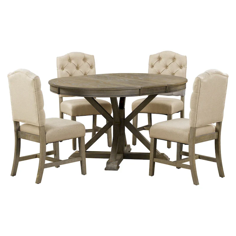 Functional Dining Table Set with Extendable Table and 4 Upholstered Chairs