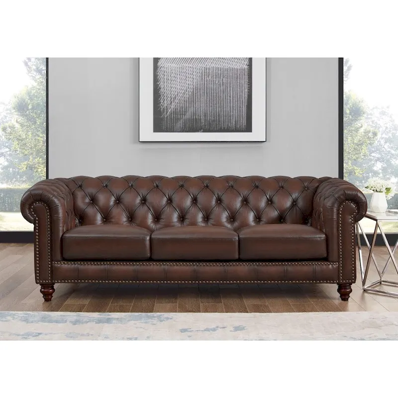 Hydeline Alton Bay Top Grain Leather Chesterfield Sofa, Loveseat and Chair - Sofa, Loveseat, Chair