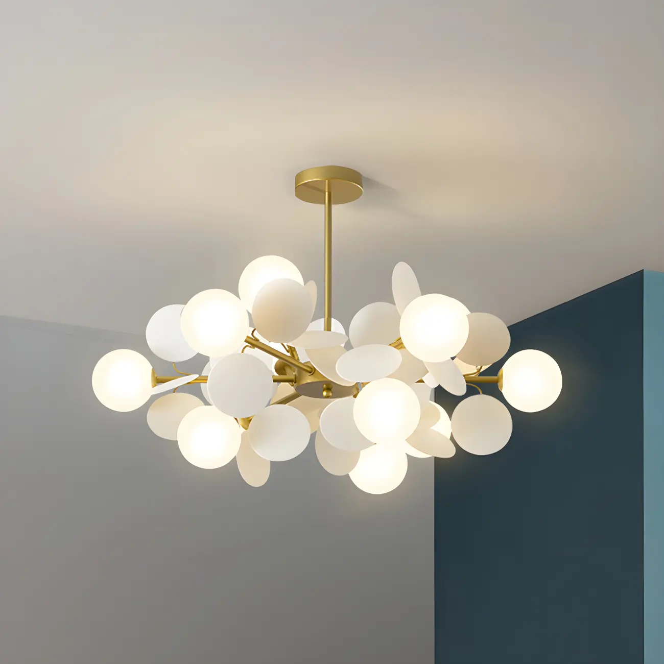 Pastel Sphere Glass and Metal Starburst Chandelier
