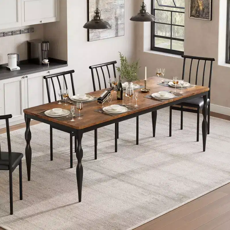 78 Rustic Farmhouse Dining Table for 6 - Long Wooden Table with Metal Legs for Kitchen, Dining Room, Family Gatherings & Parties