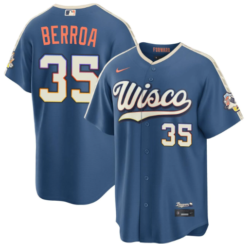 Steward Berroa Milwaukee Brewers Mineral Blue 2026 City Connect Stadium Jersey