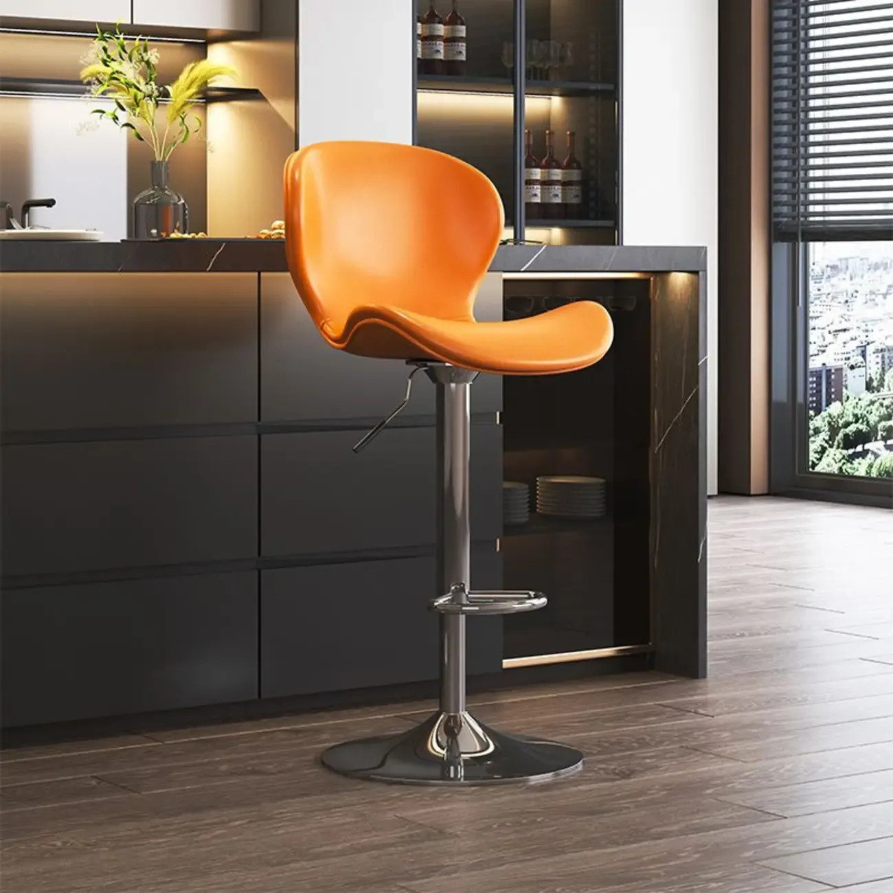 Modern Saddle Pedestal Swivel Adjustable Bar Stools