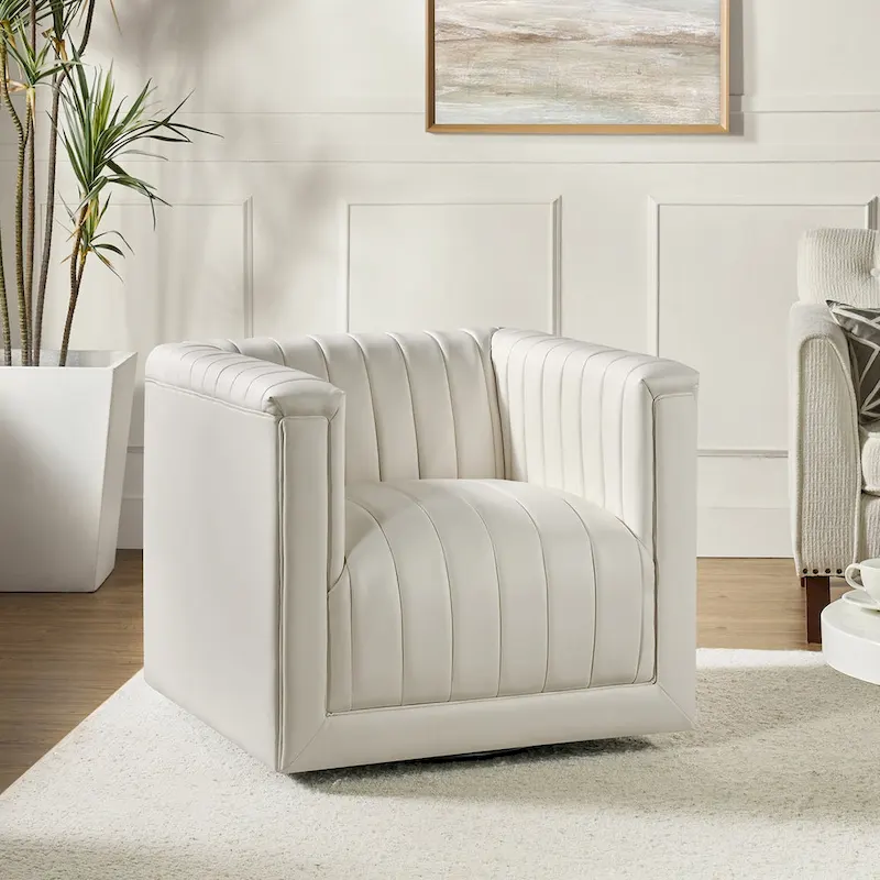 Esteban Modern Leather Upholstered Swivel Barrel Chair by HULALA HOME