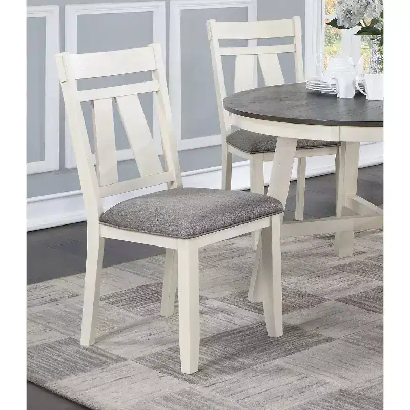 Simple Relax Set of 2 Fabric Dining Chairs with Slatted Backrest in Grey and White