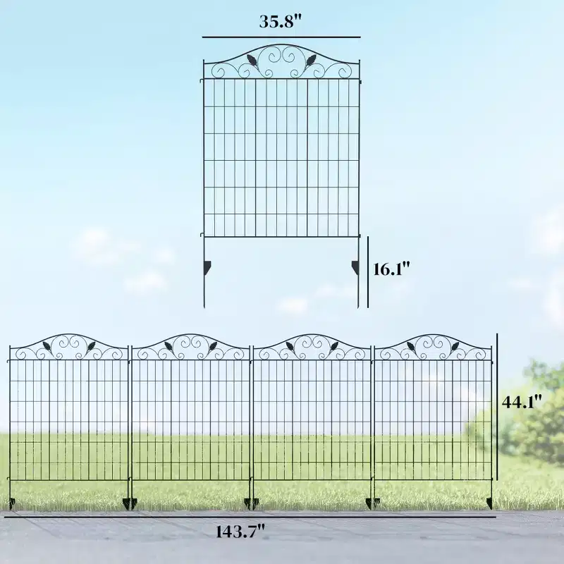 Garden Fence, 4 Pack, 44 in(H) x 12 ft(L) Folding Garden Fence Border, No Dig Ground Stake Metal Fence Panels for Outdoor Patio Yard Landscape