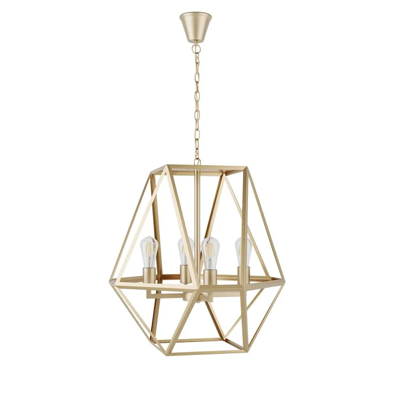 Industrial Painted Gold 4-Light Geometric Metal Frame Pendant Light