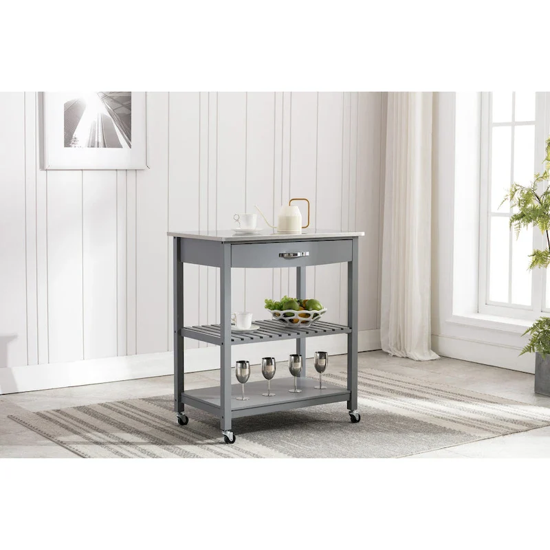Holland Kitchen Cart With Stainless Steel Top