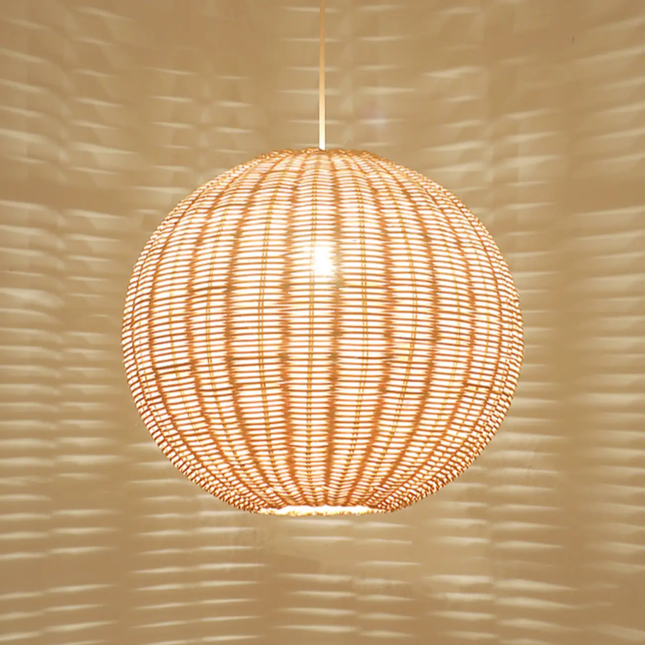Oriental Beige Rattan Globe Pendant Light Fixture for Indoor