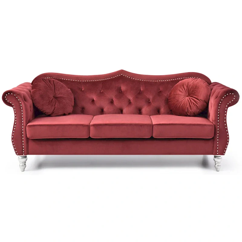 Velvet Sofa with Button Tufting and Nailhead Trim