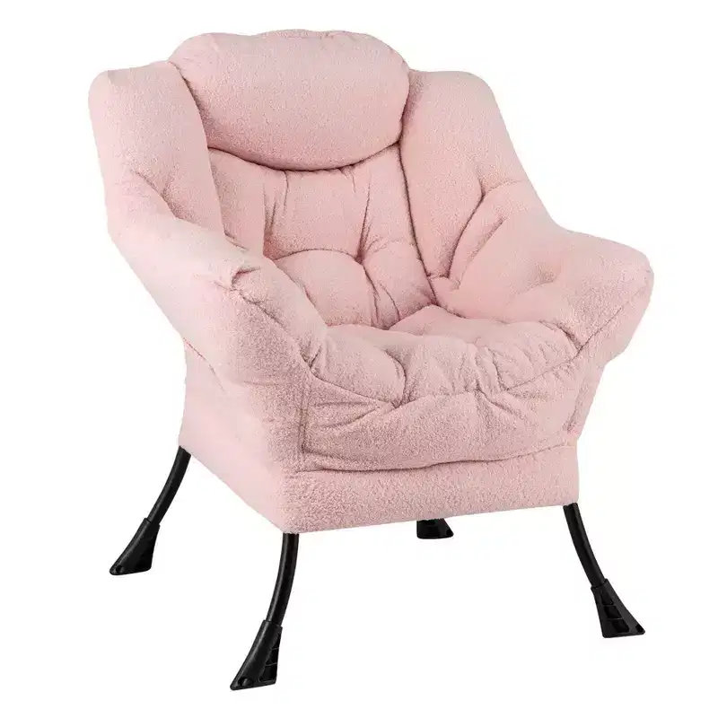 Costway Large Lazy Chair with Cozy Head Pillow Stylish Tufted Back & Seat Armrests Beige/Gray/Pink