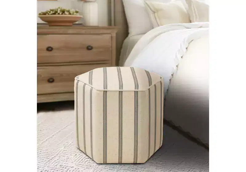 GDFStudio Ellen Farmhouse Hexagonal Printed Stripe Upholstered Ottoman