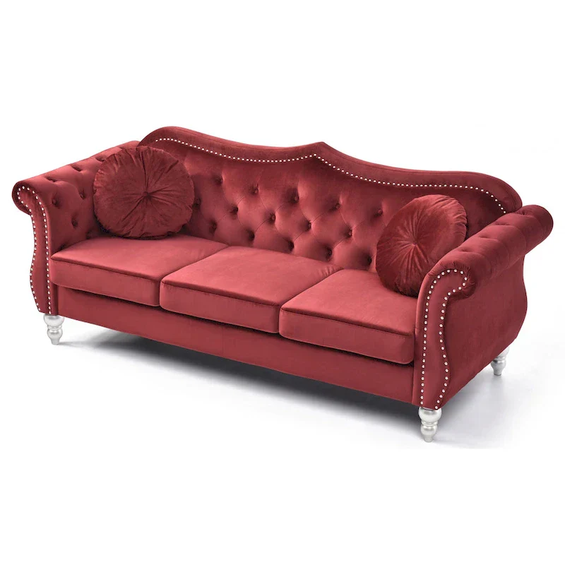 Velvet Sofa with Button Tufting and Nailhead Trim