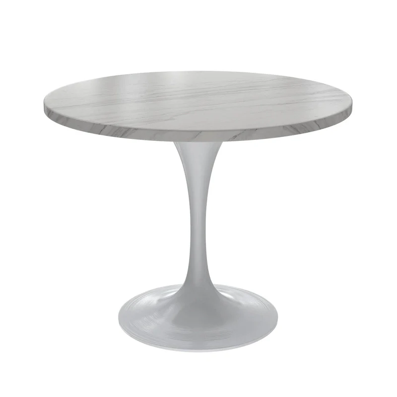 Verve Dining Table with a 36  Round Tabletop in White Steel Pedestal