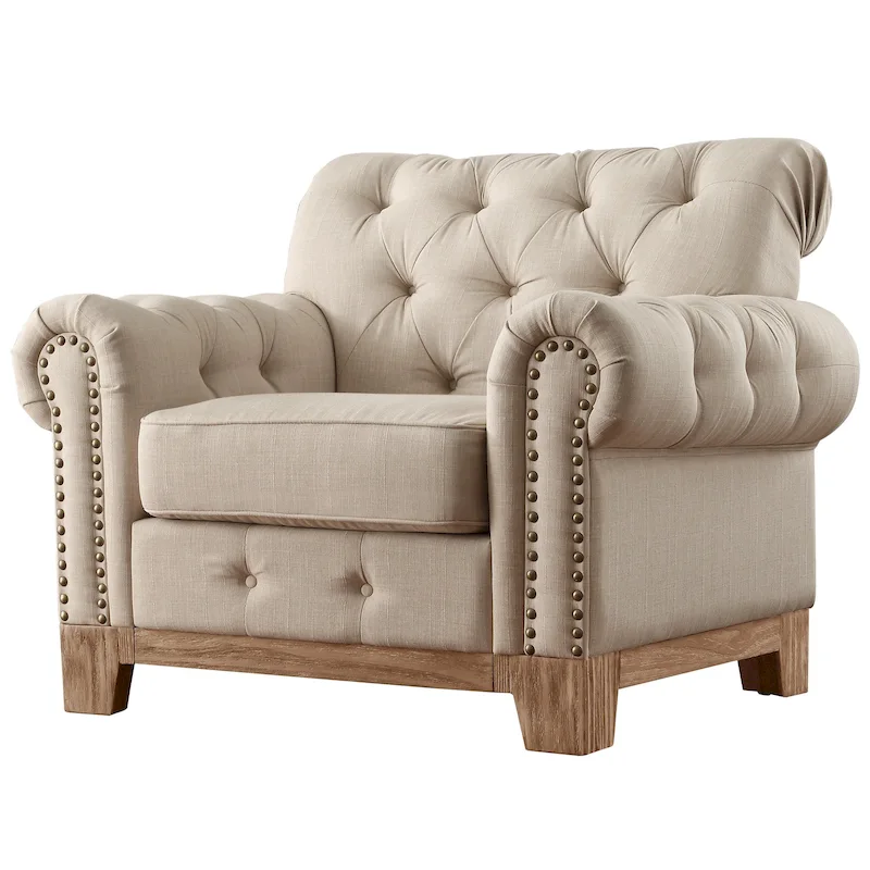 Tufted Scroll Arm Nailhead Chesterfield Accent Chair - Artisan Style
