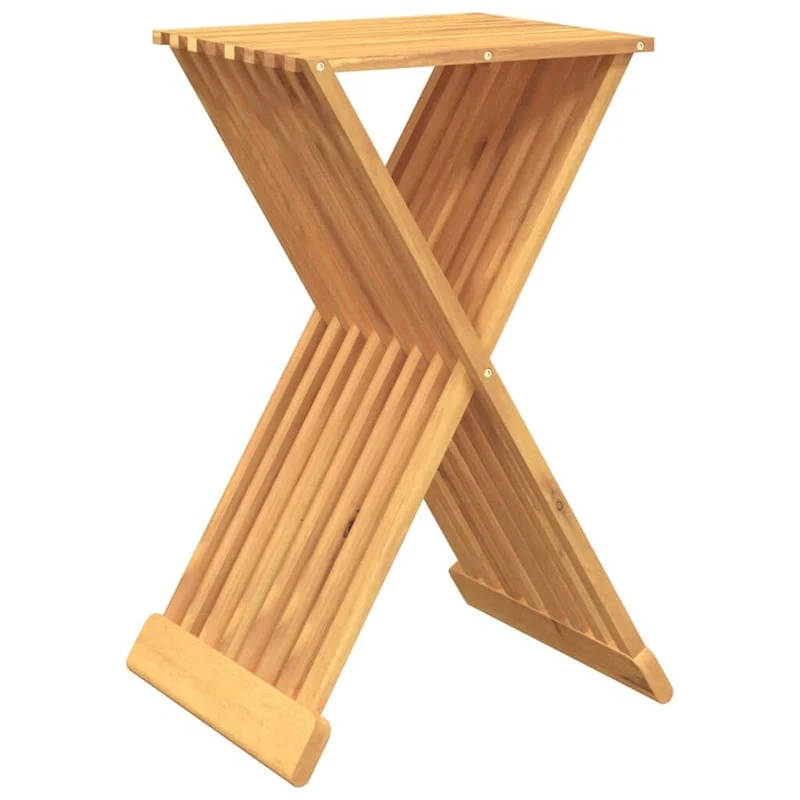 Brown Solid Teak Wood Folding Stool, 15.7