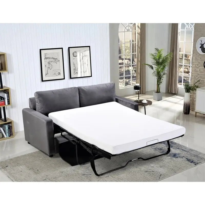 Velvet Sofa Bed with Pull-Out Mattress - 70 Inch Square Arms