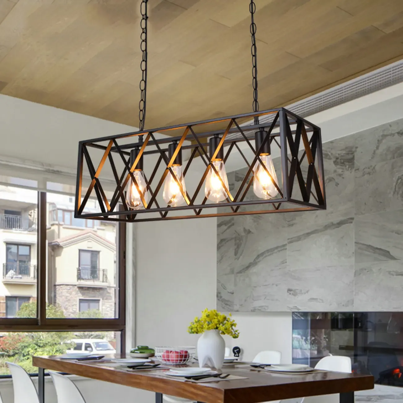 Industrial Black Metal Rectangle Kitchen Island Light