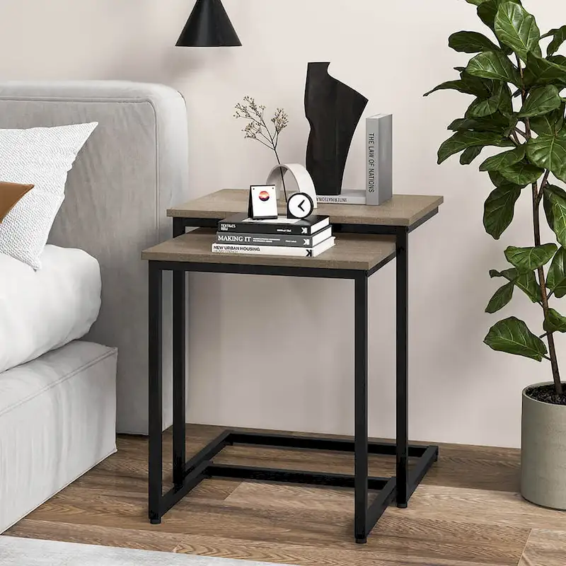 Gymax 3 Pcs Nesting Coffee End Table Set Stacking Side Nightstand