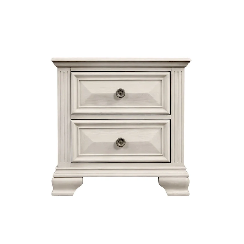 Renova 3-Piece Distressed Parchment Wood Bedroom Set, Panel Bed with 2 Nightstands