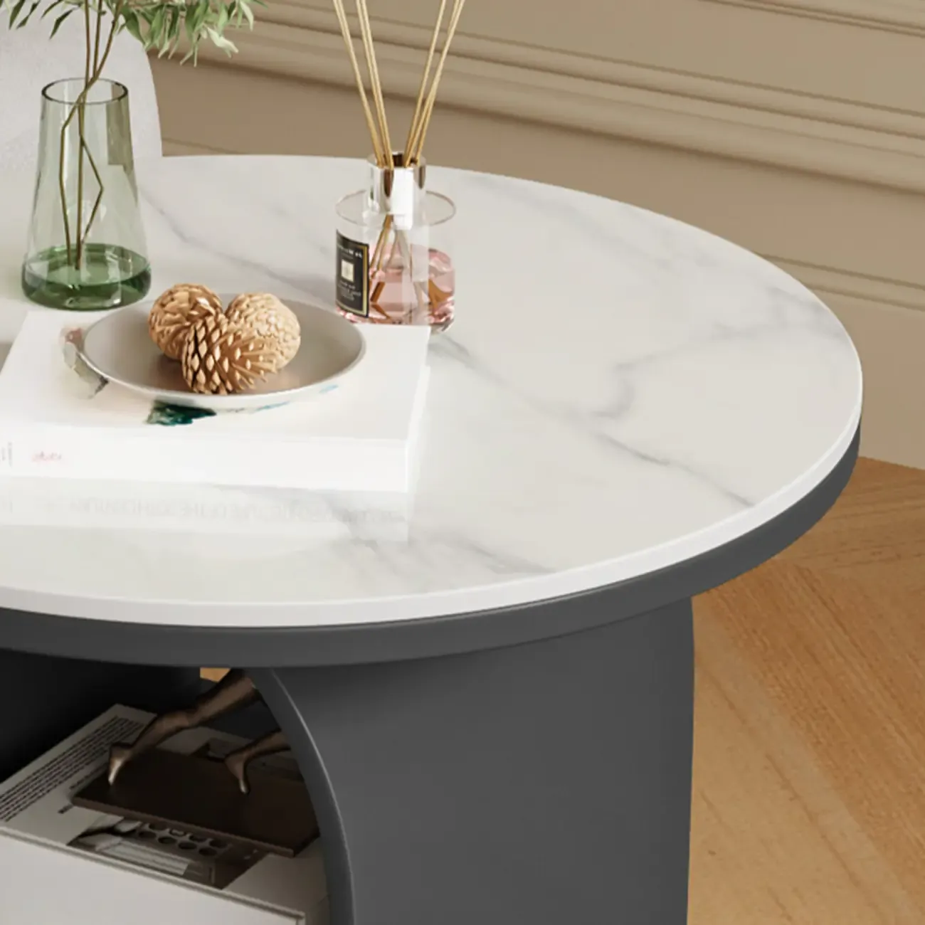 Modern Geometric Sintered Stone White 3-Tier Chairside Table