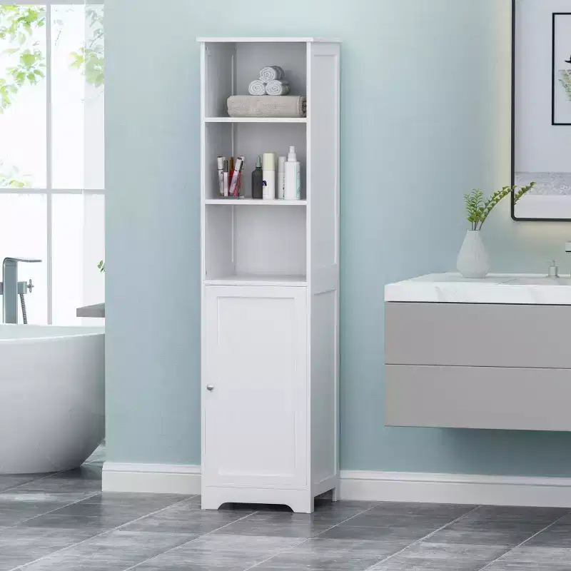 Okak 63 Inch Tall Bathroom Storage Cabinet, Modern Storage Cabinet with Open Shelves for Living Room, Home Office