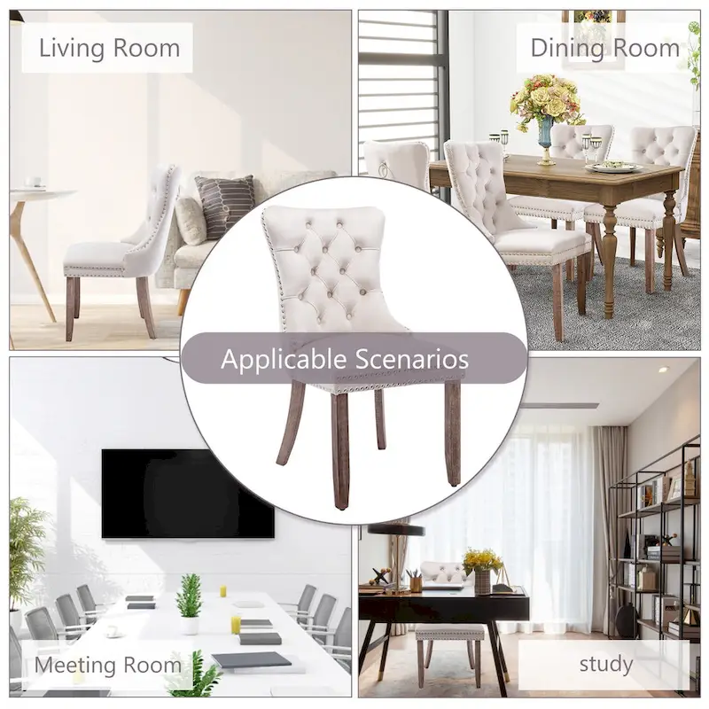 Velvet Dining Chairs, Tufted Solid Wood Armless Chairs Accent Chair with Nailhead Trim and Back Ring Pull