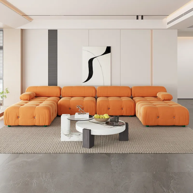 U-shaped Velvet Upholstery Sectional Modern Modular Couch