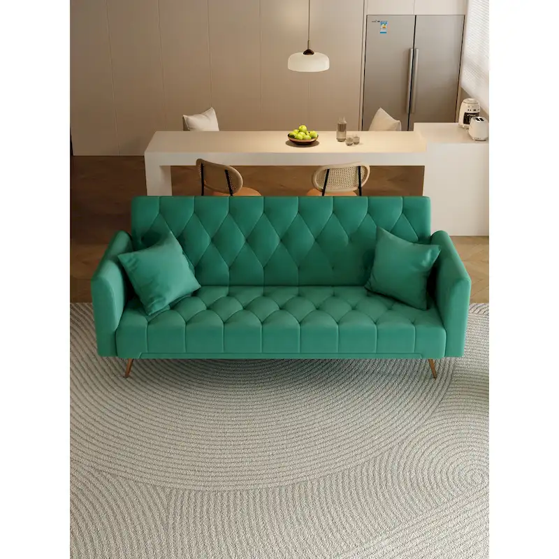Green / Blue Upholstered Convertible Folding Sofa Bed – 2 Seater